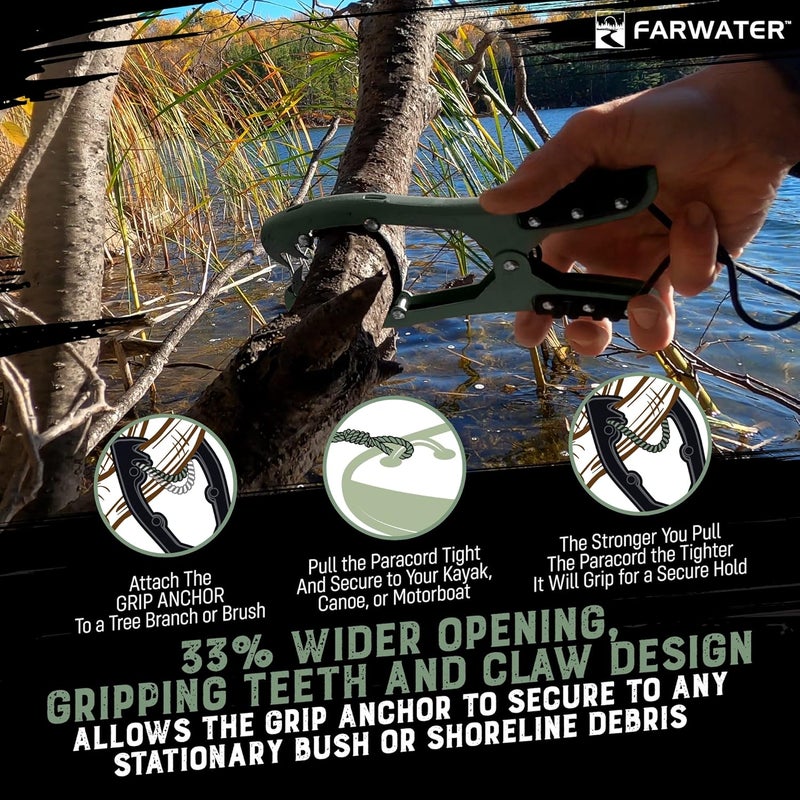 FARWATER Canoe Anchor Grip - Boat, Float Tube & Kayak Fishing Accessories, Kayaking Equipment - Brush Clamp Anchor with Teeth - Gripper with 15ft Paracord - Rubber Grips - Coated Steel - - Image 5